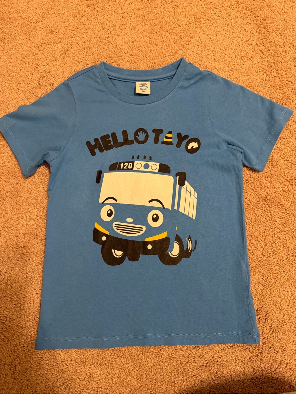 Blue Kids Short Sleeve Tee with Playful Bus Graphic
